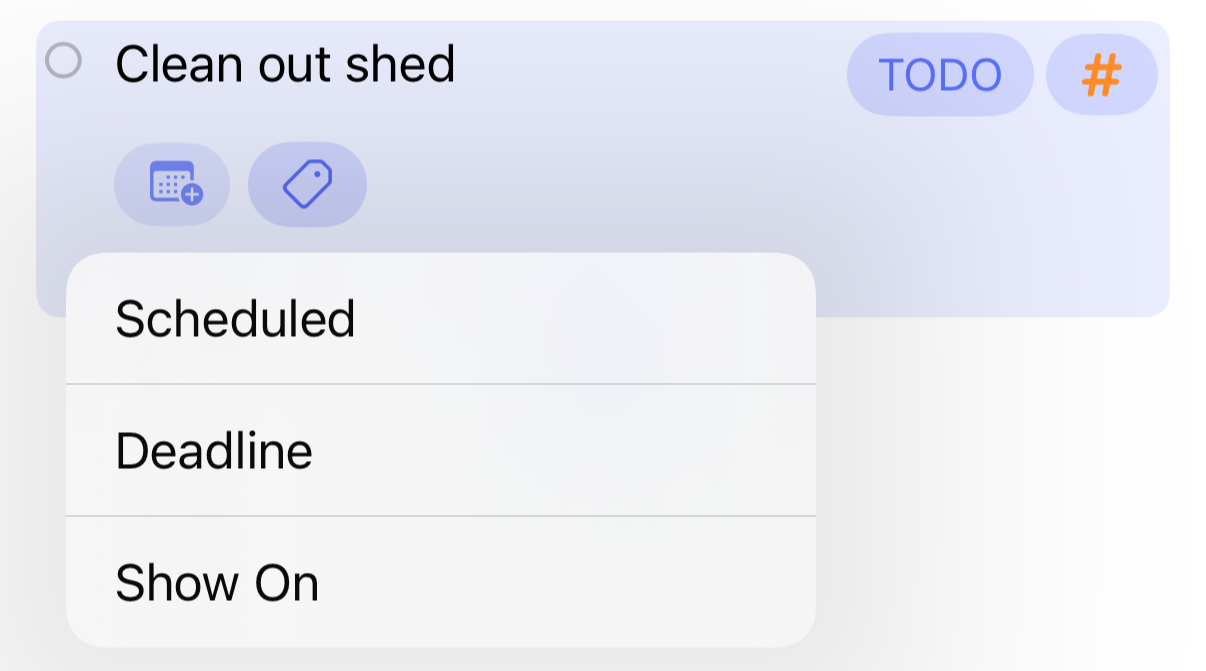 The menu for adding a date to a headline