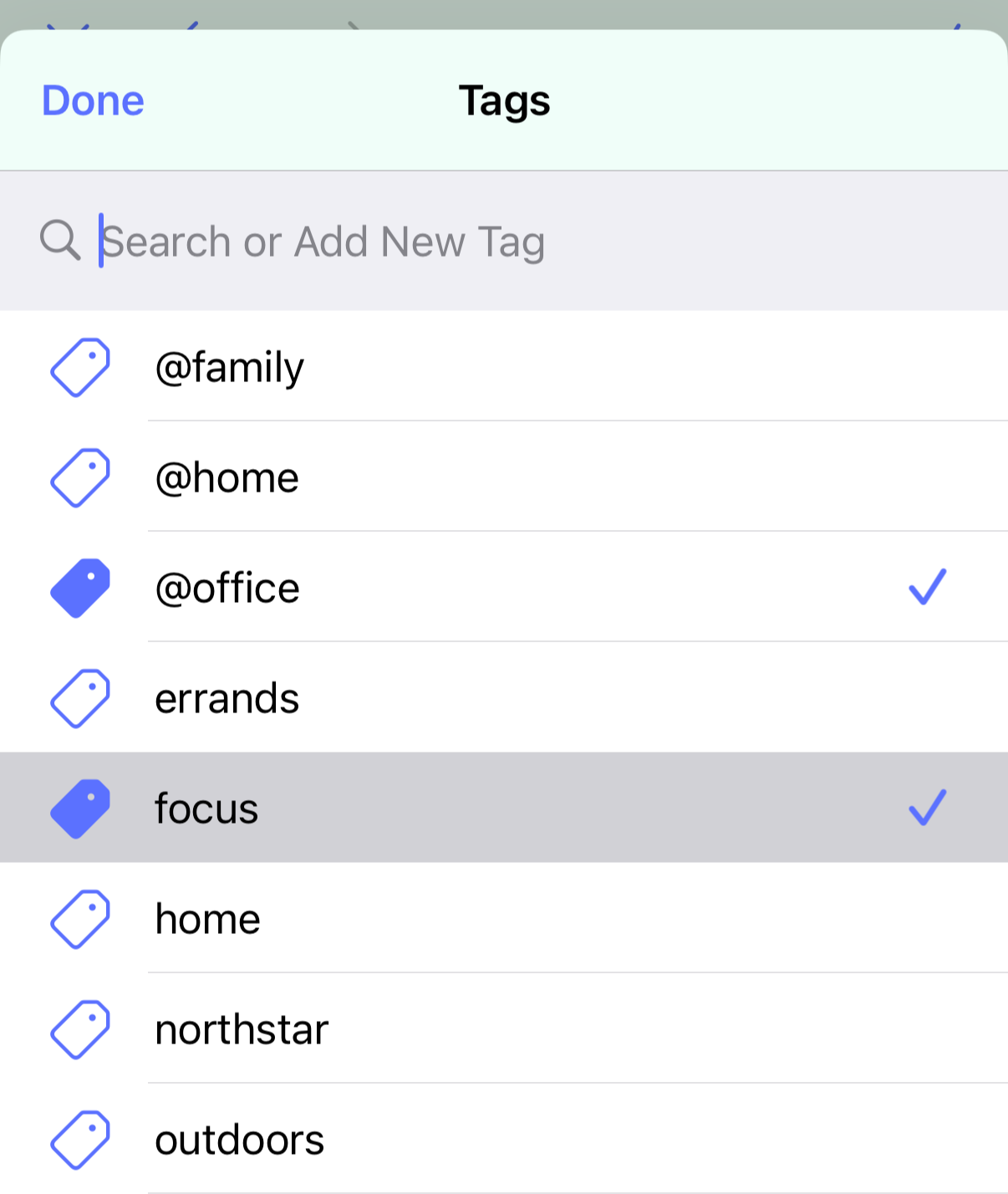 The tag manager for selecting or adding tags