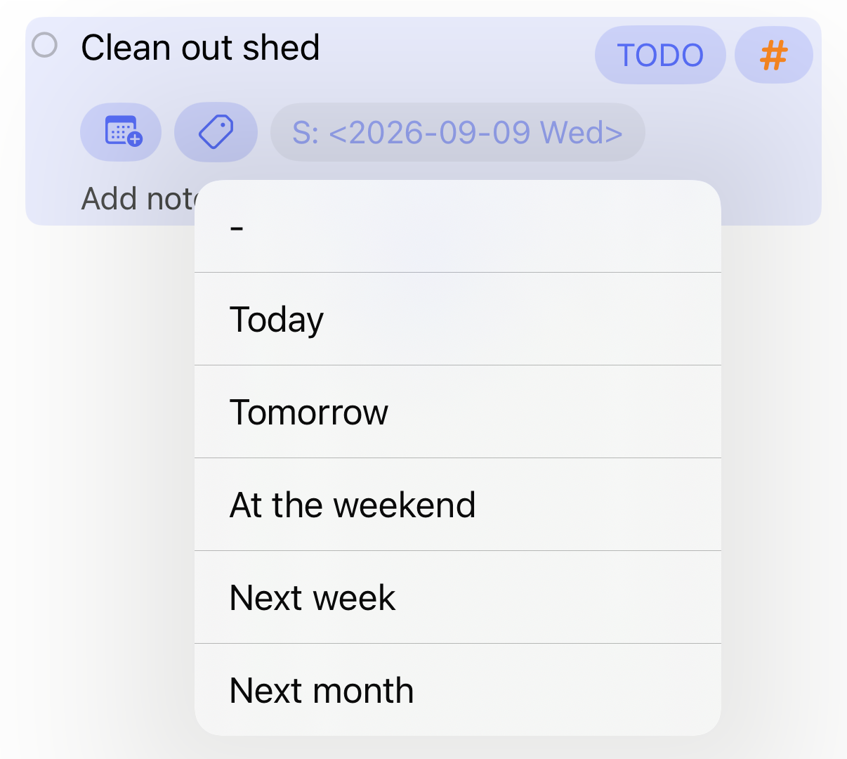 The menu for quickly changing a headline date