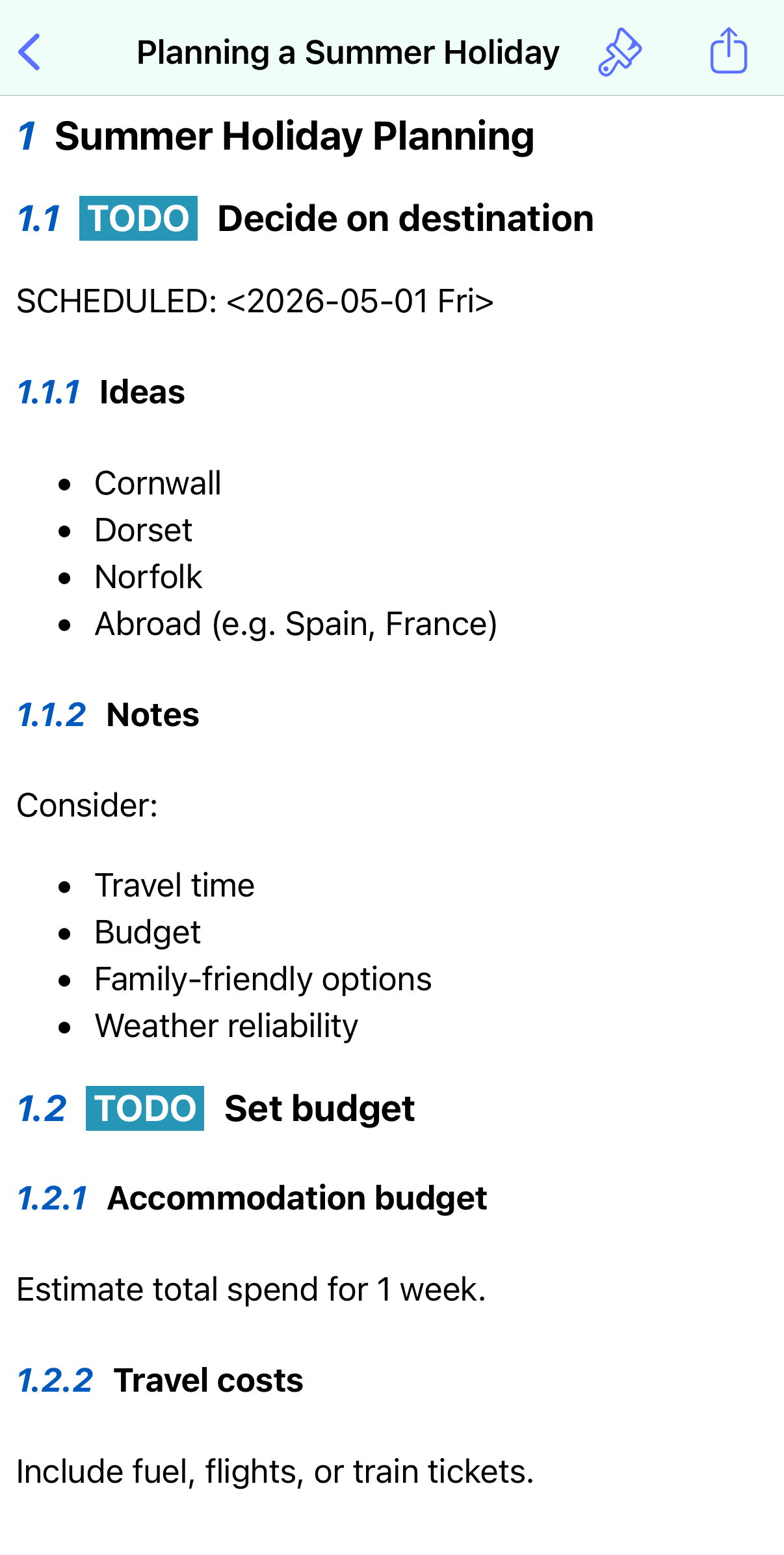 Viewing rendered outline A rendered outline ready to export