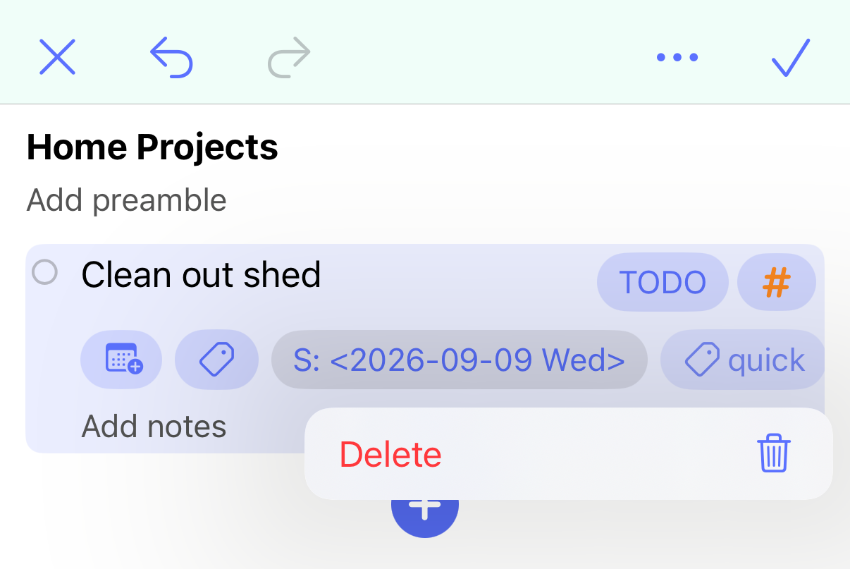 The menu for deleting a tag
