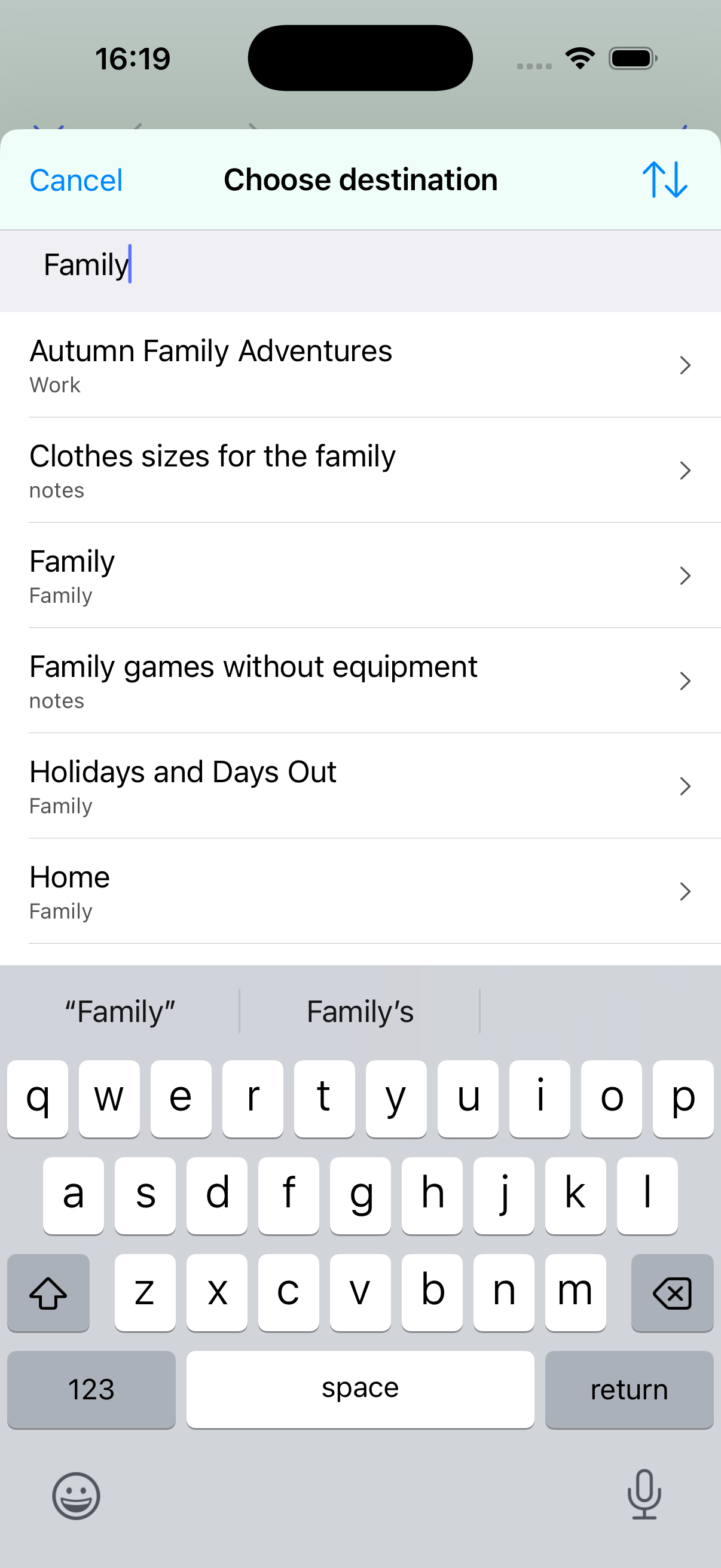 The file picker used to select a refile destination